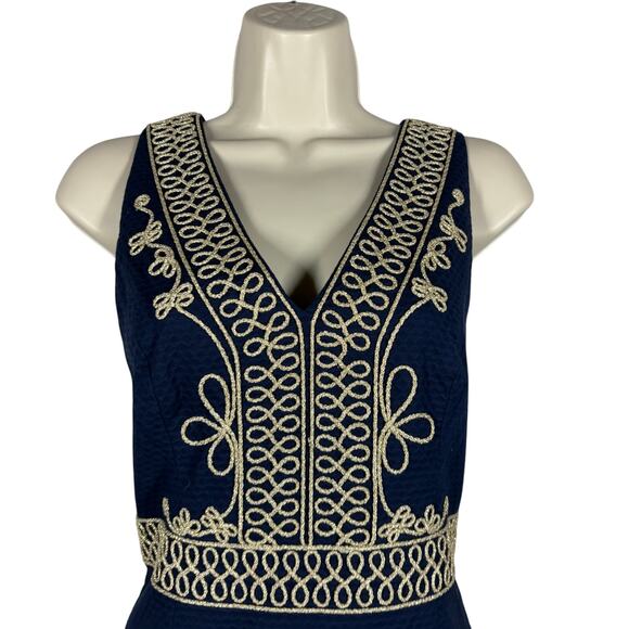 Lilly Pulitzer Evaline Dress Sleeveless Mini Navy Blue Gold Nautical - 6 - Picture 3 of 9